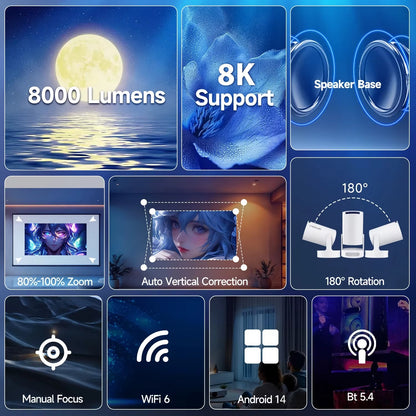 Portable 4K Projector - Wifi, Bluetooth & Android OS with 8000+ Apps