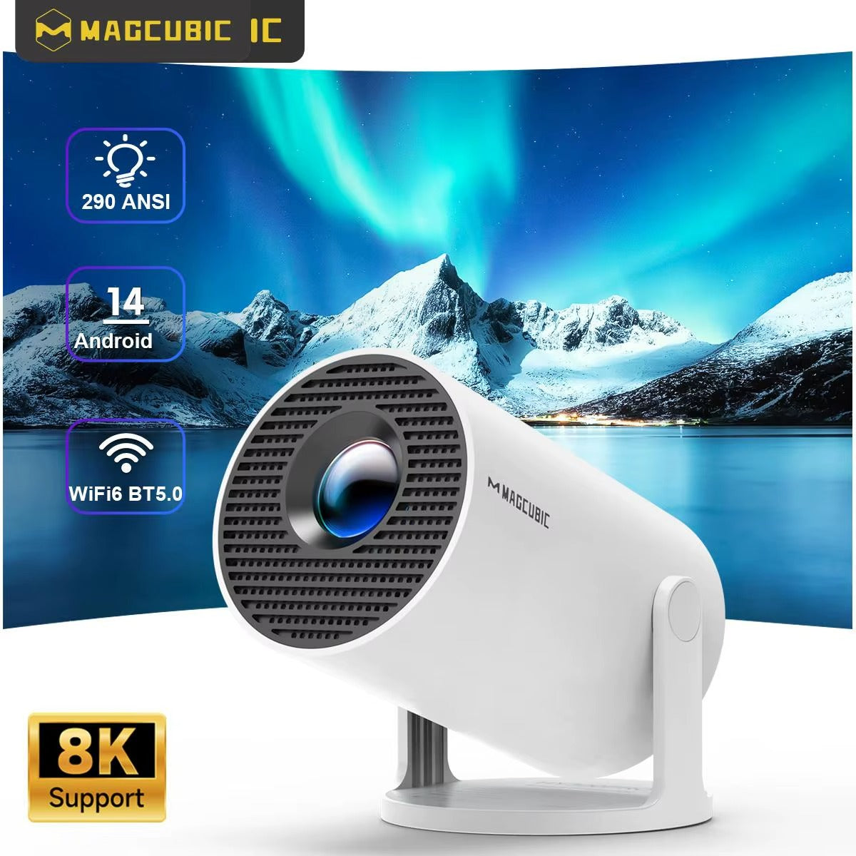 Portable 4K Projector - Wifi, Bluetooth & Android OS with 8000+ Apps