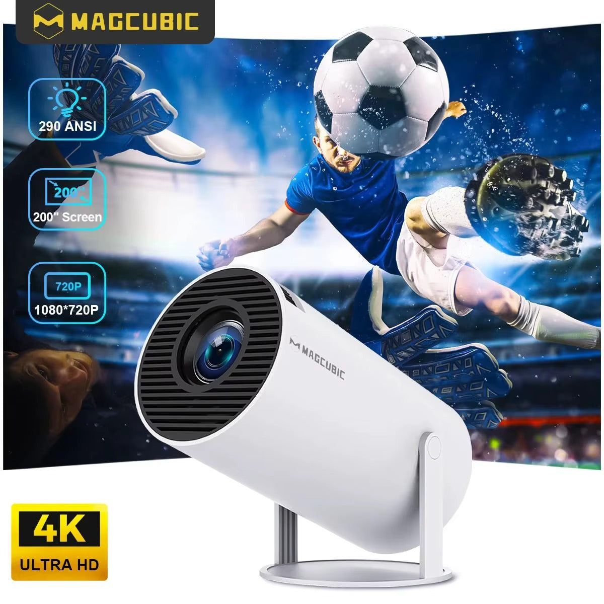 Portable 4K Projector - Wifi, Bluetooth & Android OS with 8000+ Apps